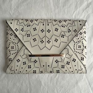 BCBGMaxAzria  Harlow White faux leather envelope clutch bag feminine